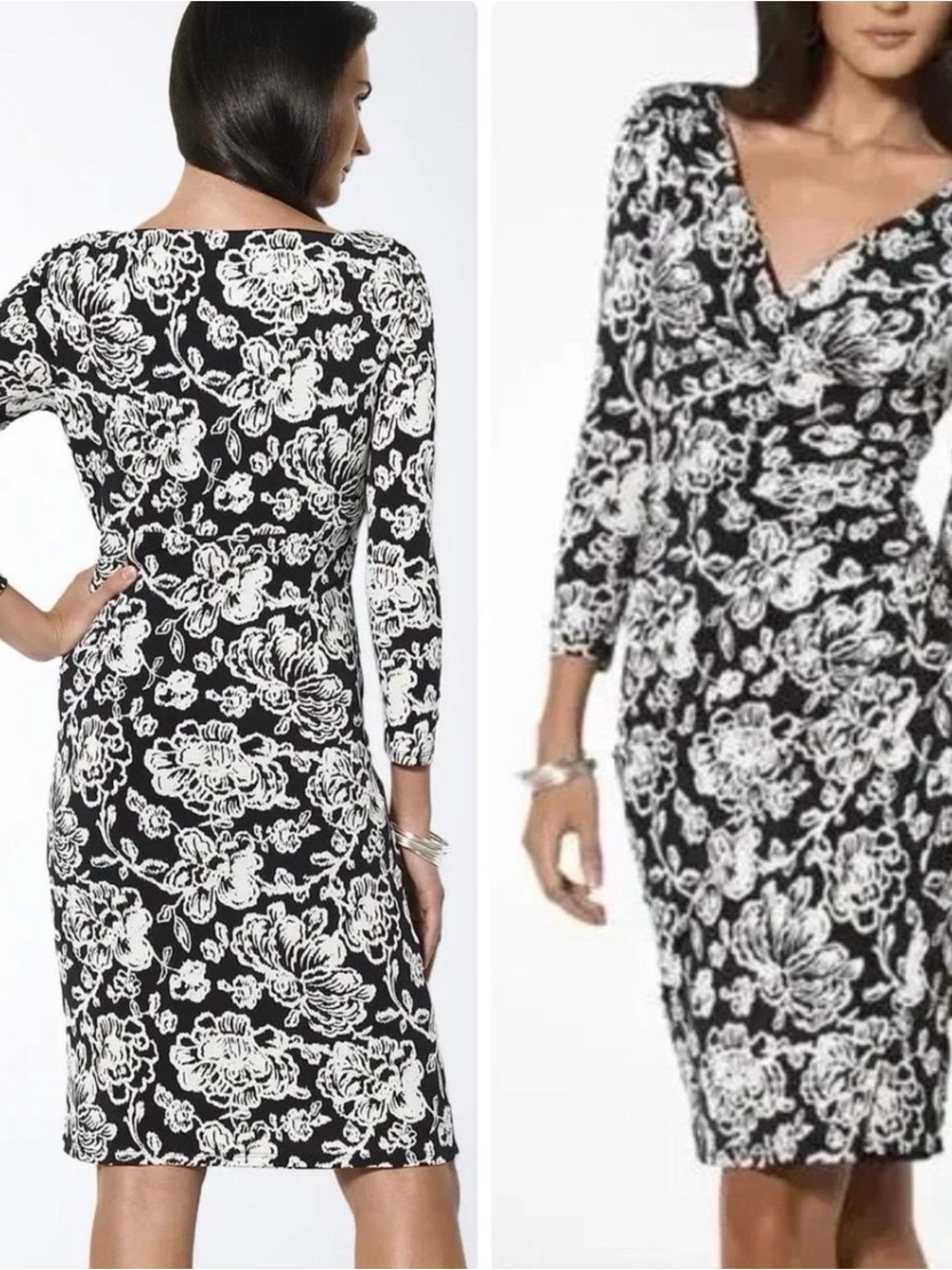 Ralph Lauren Black & White Floral Wrap-Style Dress - size 6